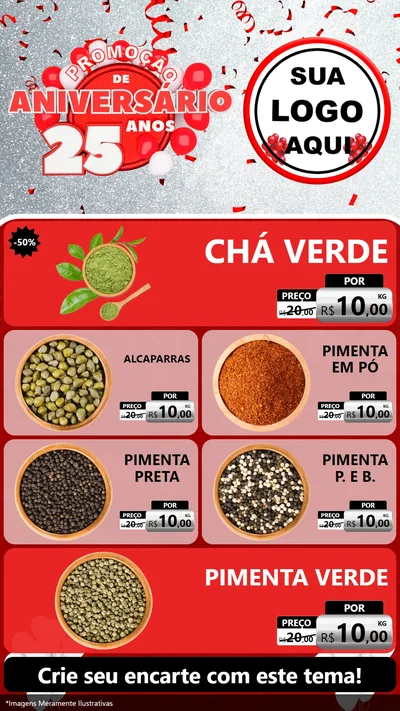 Modelo de TV para TV Vertical com o tema Promoção de Aniversário - 25Anos para Produtos Naturais