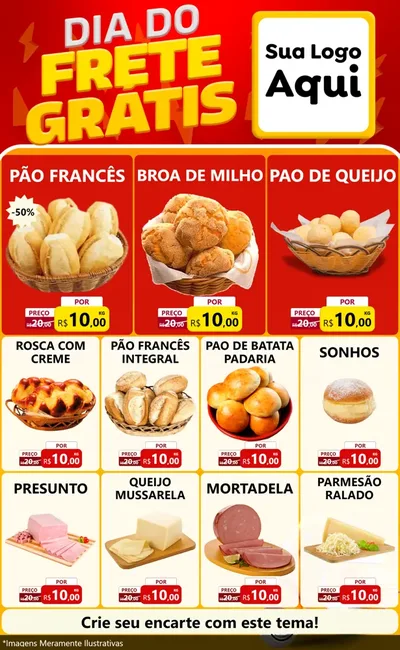 Modelo de Encarte para Encarte Grande com o tema Dia do Frete Grátis para Padaria