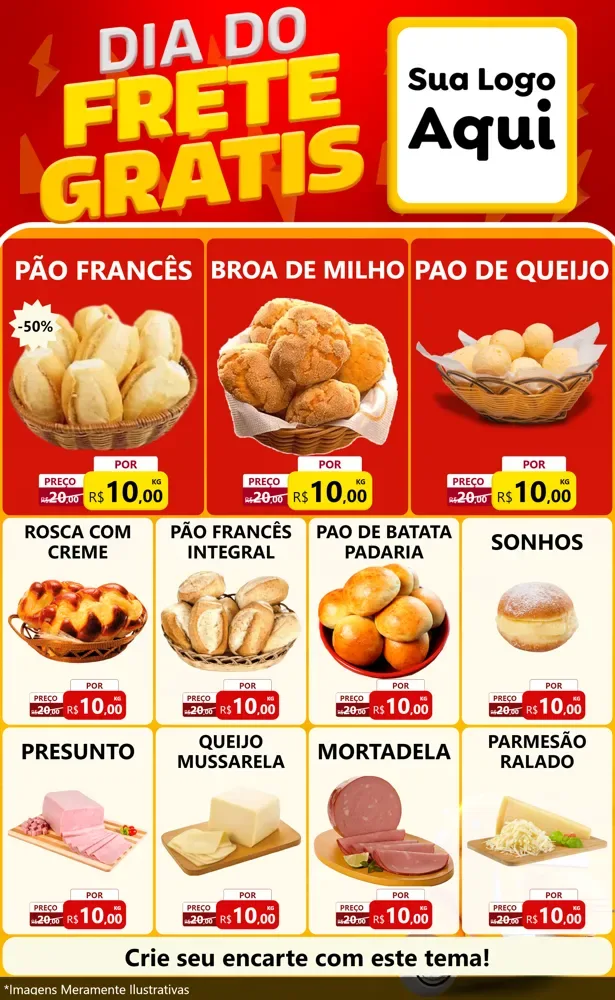 Modelo de Encarte para Encarte Grande com o tema Dia do Frete Grátis para Padaria