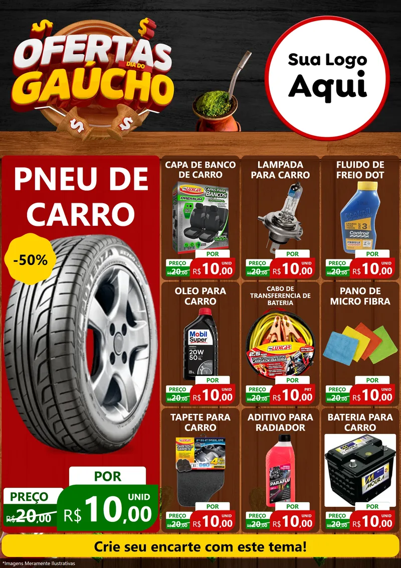 Modelo de Encarte para Encarte A4 Vertical com o tema Ofertas Dia do Gaúcho para Auto peças