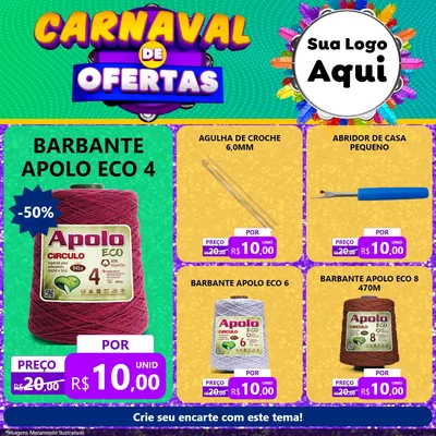 Modelo de Rede Social para Feed Facebook com o tema Carnaval de Ofertas para Armarinho e Aviamentos