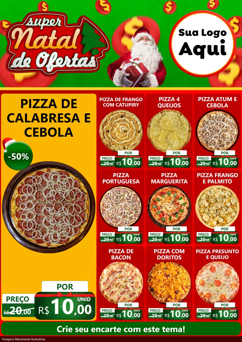 Modelo de Encarte para Encarte A4 Vertical com o tema Super Natal de Ofertas para Pizzaria