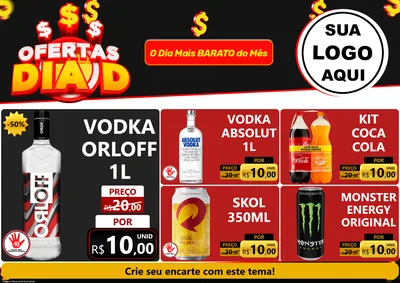 Modelo de Encarte para Encarte A4 Horizontal com o tema Ofertas Dia D para Distribuidora de bebidas