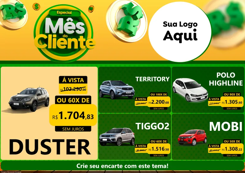 Modelo de Encarte para Encarte A4 Horizontal com o tema Especial Mês do Cliente para Concessionaria de Carros