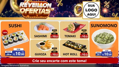 Modelo de TV para TV Horizontal com o tema Réveillon de Ofertas para Comida japonesa