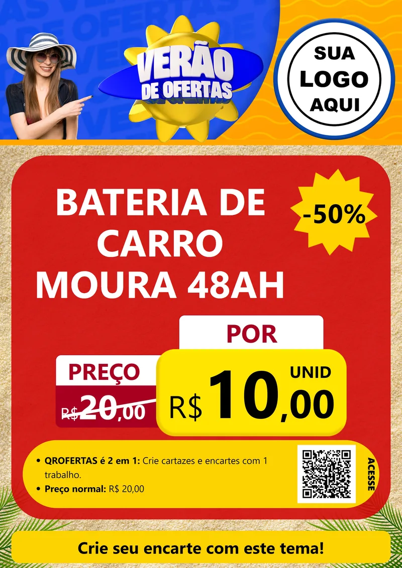 Modelo de Cartaz para Cartaz A4 Vertical com o tema Verão de Ofertas para Baterias Elétricas