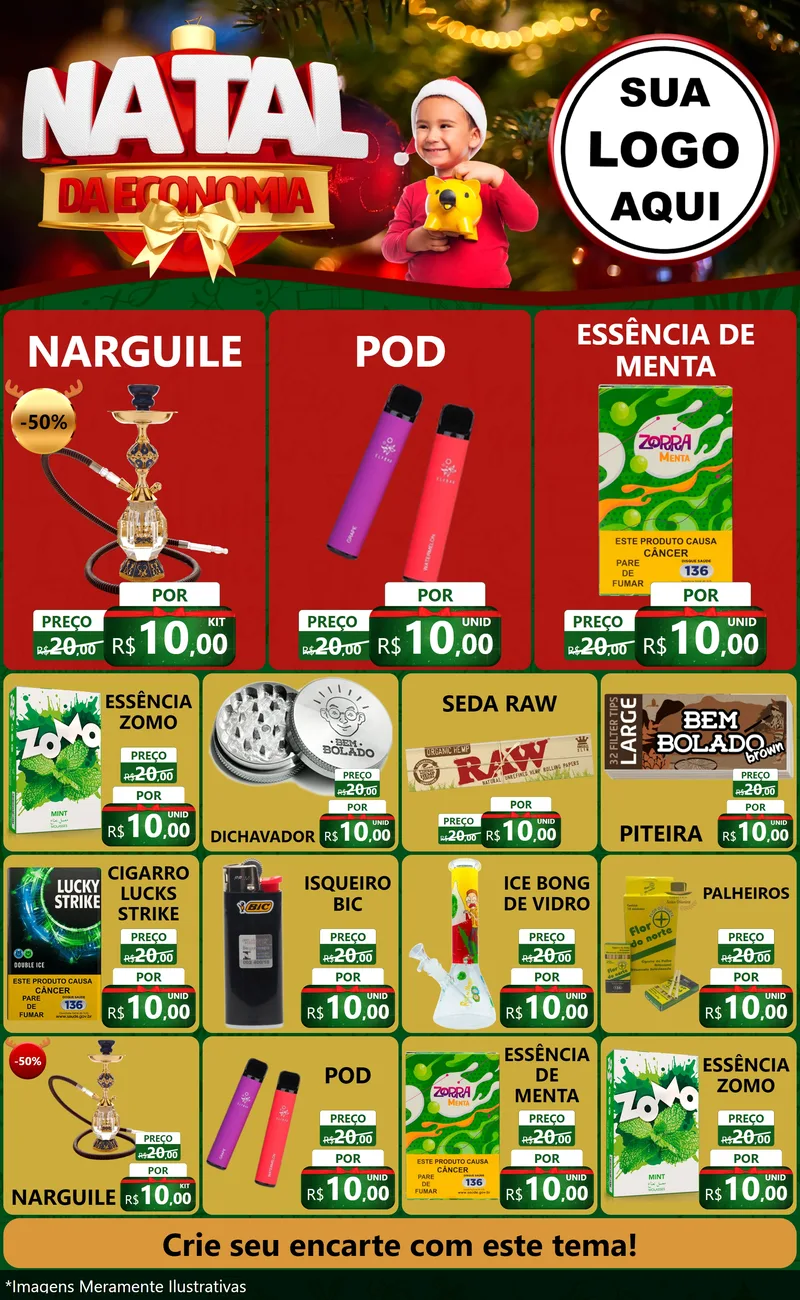 Modelo de Encarte para Encarte Grande com o tema Natal da Economia para Tabacaria
