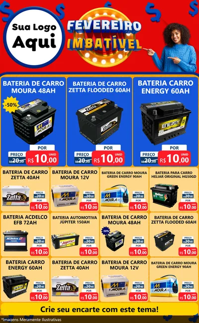 Modelo de Encarte para Encarte Grande com o tema Fevereiro Imbatível para Baterias Elétricas