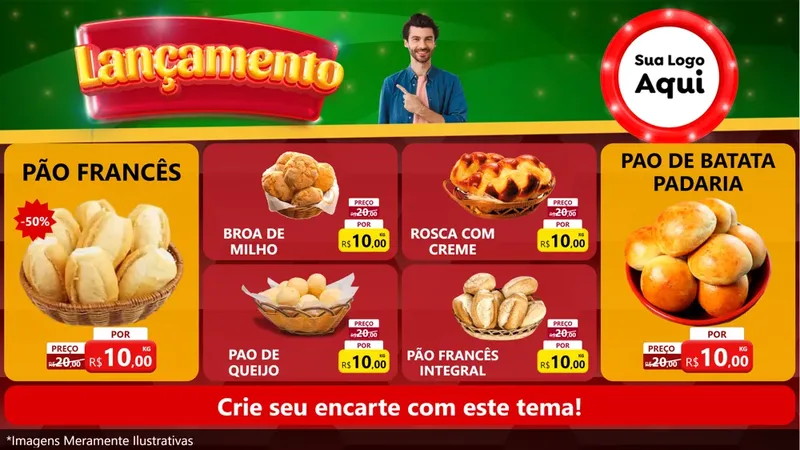 Modelo de TV para TV Horizontal com o tema Lançamento para Padaria