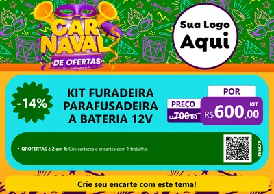 Modelo de Cartaz para Cartaz A4 Horizontal com o tema Carnaval de Ofertas para Maquinas e Ferramentas