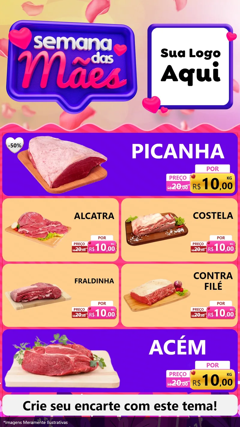 Modelo de TV para TV Vertical com o tema Semana das Mães para Açougue