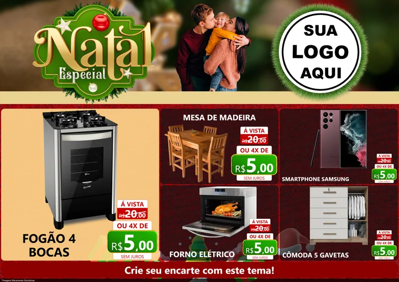 Modelo de Encarte para Encarte A4 Horizontal com o tema Natal Especial para Móveis e Eletro