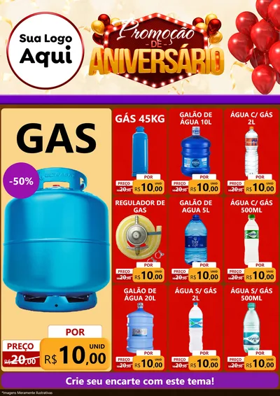 Modelo de Encarte para Encarte A4 Vertical com o tema Promoção de Aniversário para Água e gás