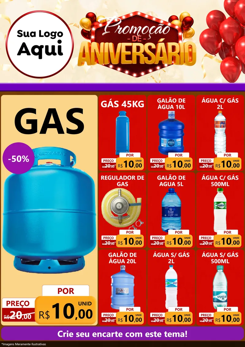 Modelo de Encarte para Encarte A4 Vertical com o tema Promoção de Aniversário para Água e gás