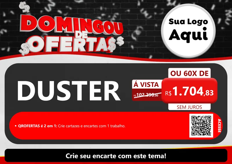 Modelo de Cartaz para Cartaz A4 Horizontal com o tema Domingou de Ofertas para Concessionaria de Carros