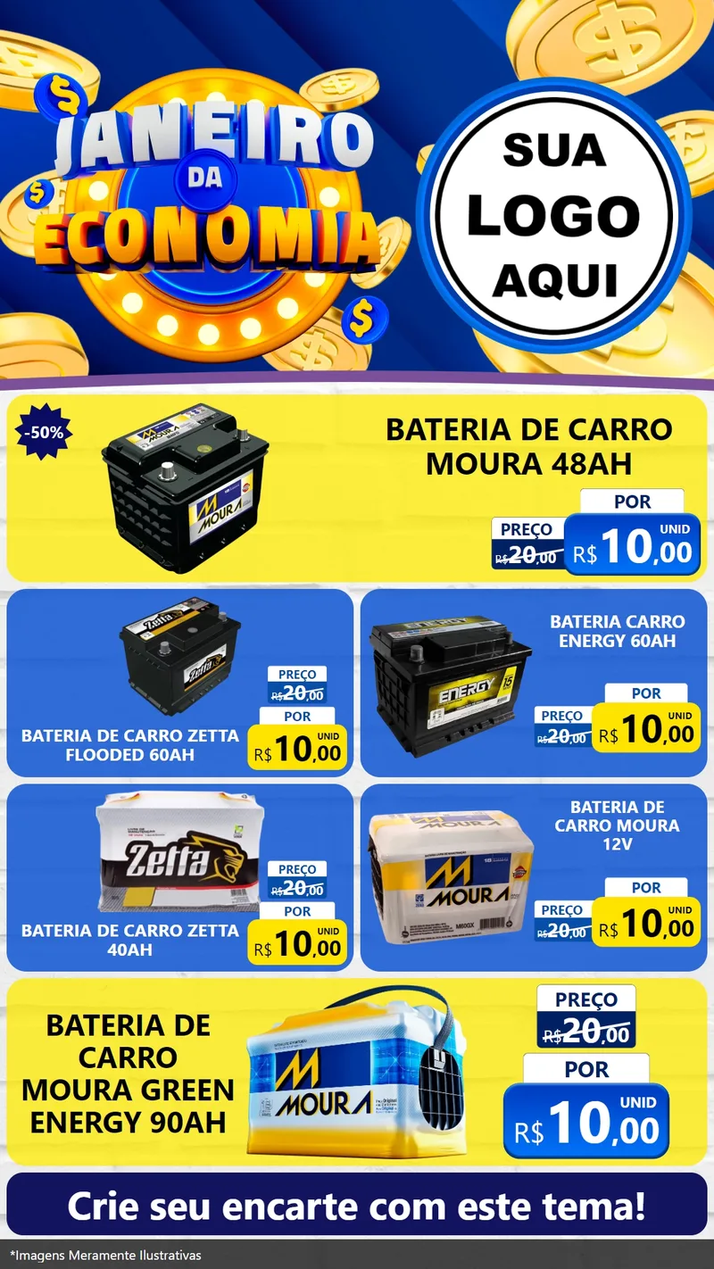 Modelo de TV para TV Vertical com o tema Janeiro da Economia para Baterias Elétricas