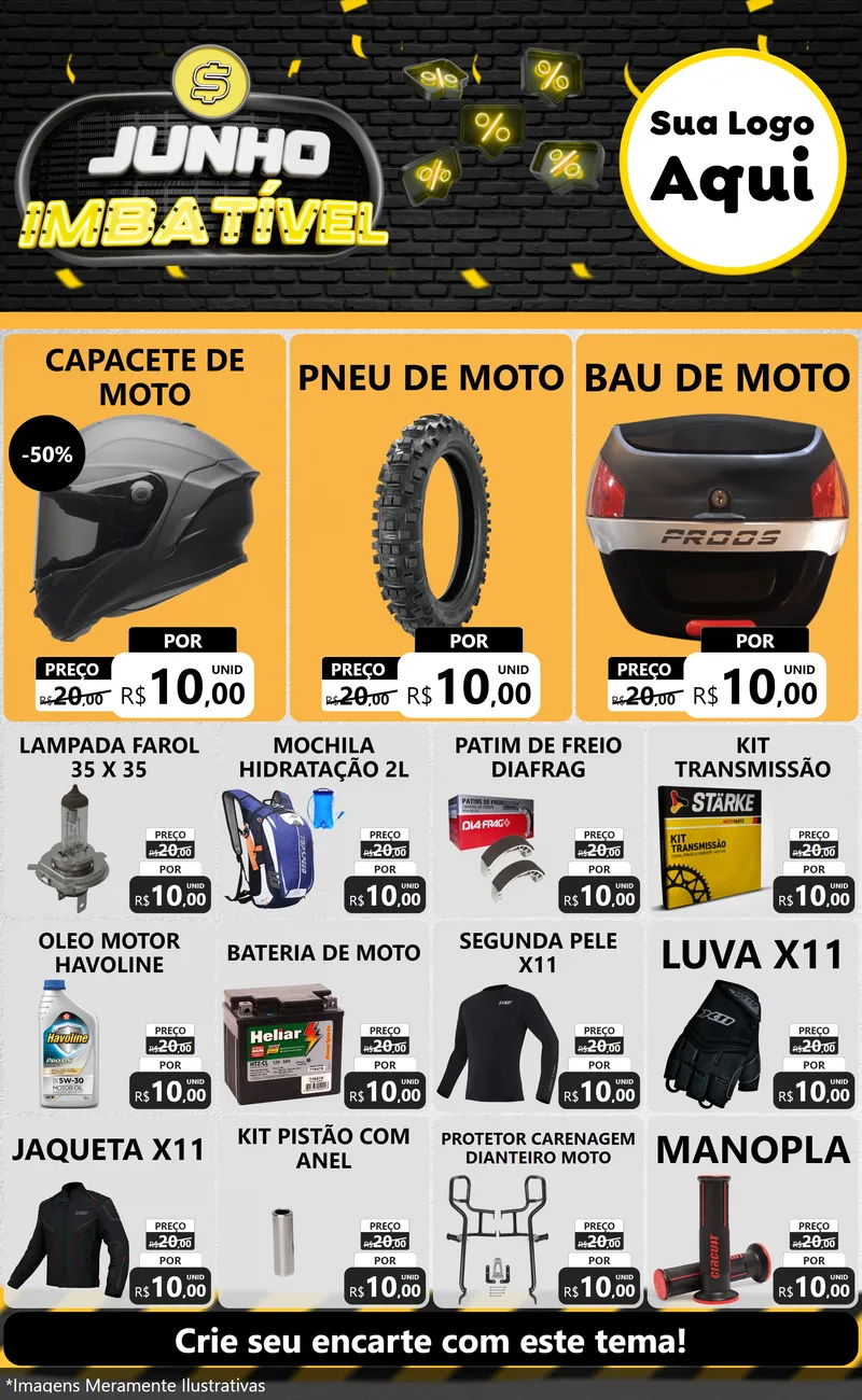 Modelo de Encarte para Encarte Grande com o tema Junho Imbatível para Moto peças