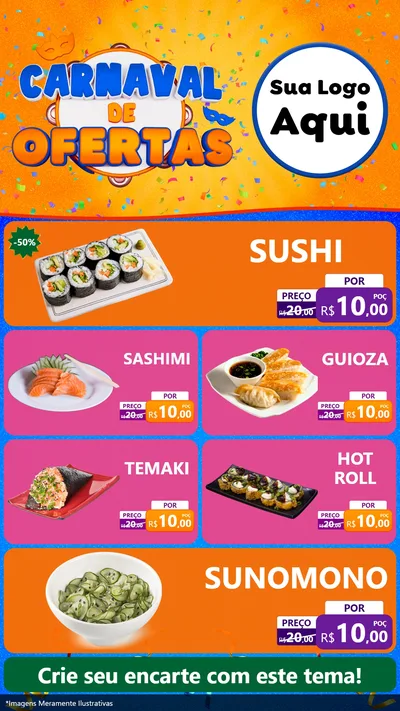 Modelo de TV para TV Vertical com o tema Carnaval de Ofertas para Comida japonesa