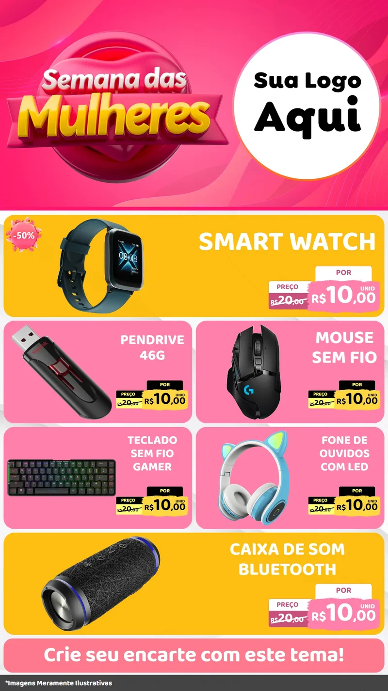 Modelo de TV para TV Vertical com o tema Semana das Mulheres para Informática