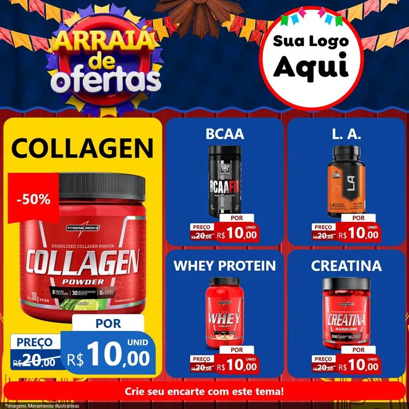 Modelo de Rede Social para Feed Facebook com o tema Arraiá de Ofertas para Suplementos alimentares