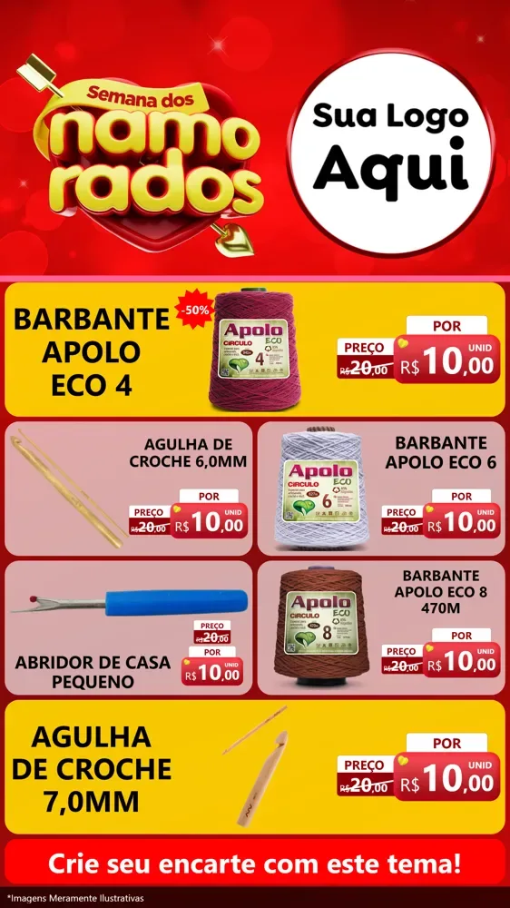 Modelo de TV para TV Vertical com o tema Semana dos namorados para Armarinho e Aviamentos