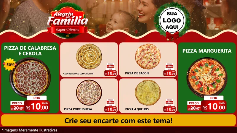 Modelo de TV para TV Horizontal com o tema Alegria Em Família - Super Ofertas para Pizzaria