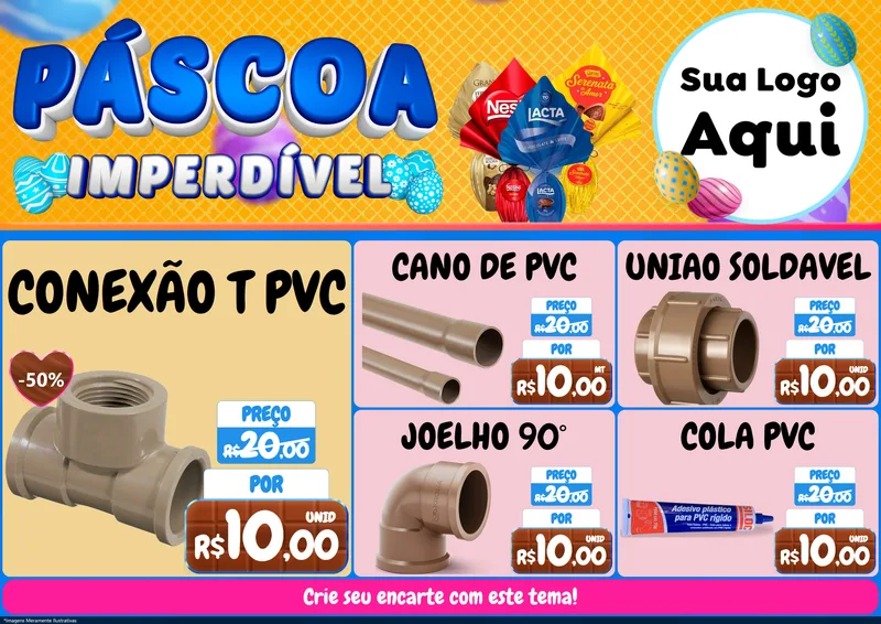 Modelo de Encarte para Encarte A4 Horizontal com o tema Páscoa Imperdível para Tubos e conexões
