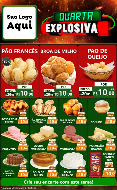 Modelo de Encarte para Encarte Grande com o tema Quarta Explosiva para Padaria