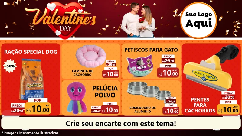 Modelo de TV para TV Horizontal com o tema Valentine's Day para Pet Shop