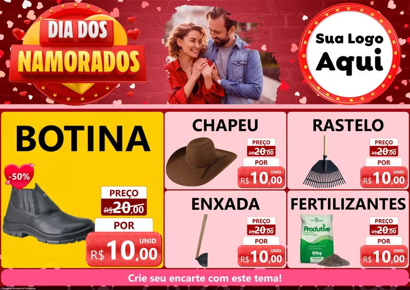 Modelo de Encarte para Encarte A4 Horizontal com o tema Dia Dos Namorados para Agropecuária