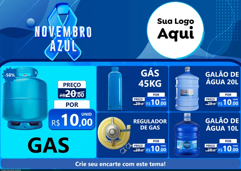 Modelo de Encarte para Encarte A4 Horizontal com o tema Novembro Azul para Água e gás