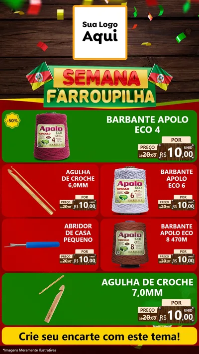 Modelo de TV para TV Vertical com o tema Semana Farroupilha para Armarinho e Aviamentos