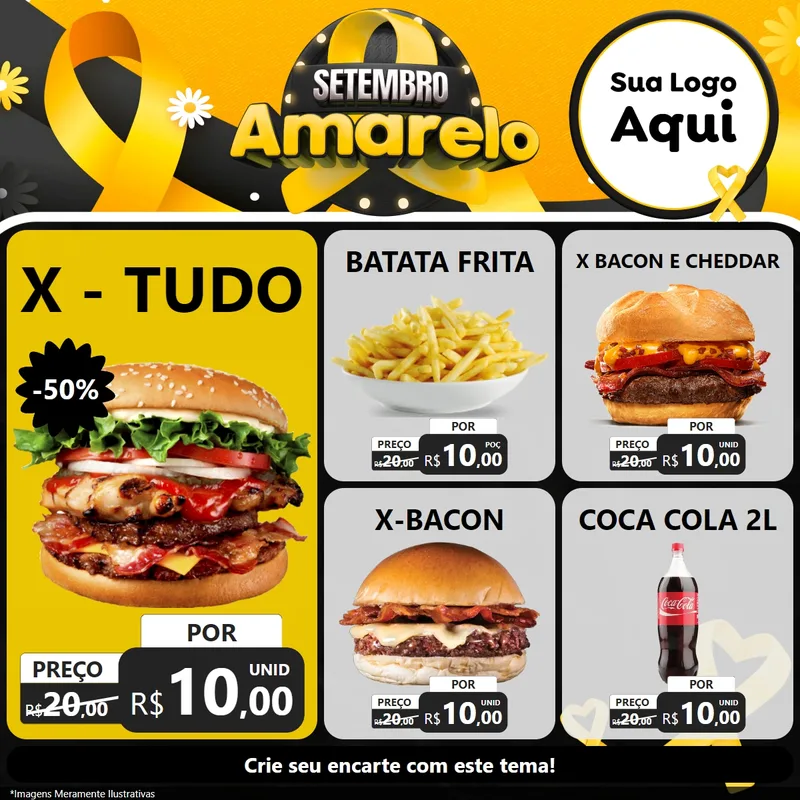 Modelo de Rede Social para Feed Facebook com o tema Setembro Amarelo para Hamburgueria