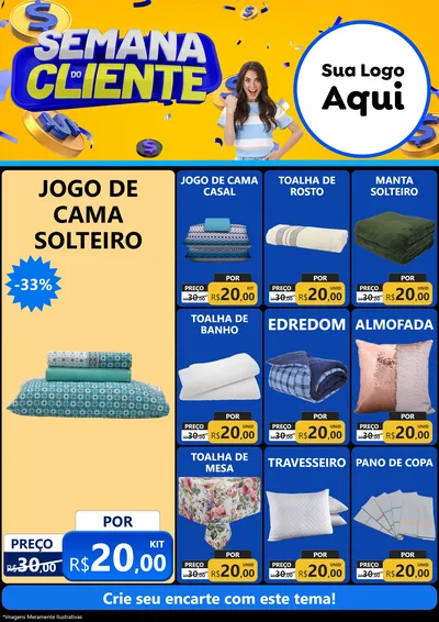 Modelo de Encarte para Encarte A4 Vertical com o tema Semana do Cliente para Cama, Mesa e Banho