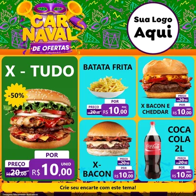 Modelo de Rede Social para Feed Facebook com o tema Carnaval de Ofertas para Hamburgueria