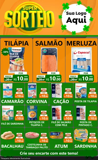 Modelo de Encarte para Encarte Grande com o tema Super Sorteio para Peixaria