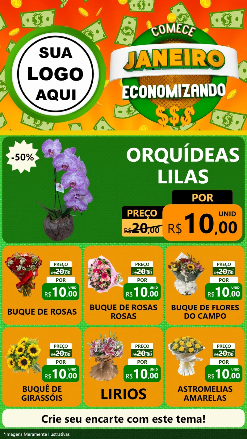Modelo de Rede Social para Stories com o tema Comece Janeiro Economizando para Floricultura e jardim