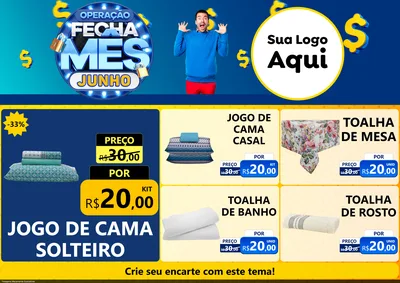 Modelo de Encarte para Encarte A4 Horizontal com o tema Operação Fecha Mês, Junho para Cama, Mesa e Banho