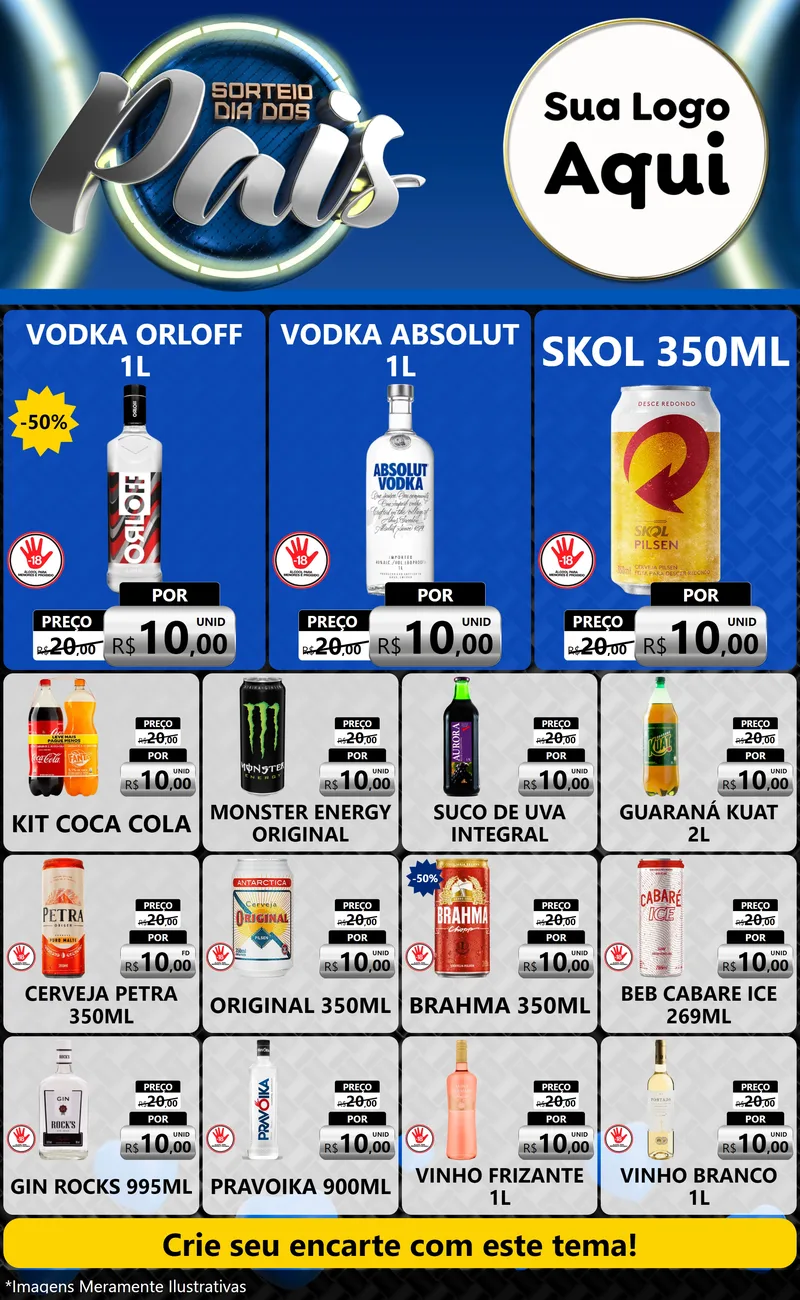 Modelo de Encarte para Encarte Grande com o tema Sorteio Dia Dos Pais para Distribuidora de bebidas