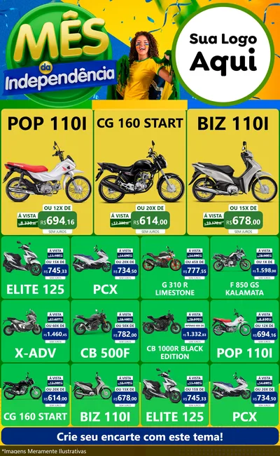 Modelo de Encarte para Encarte Grande com o tema Mês da Independência para Concessionaria de Motos