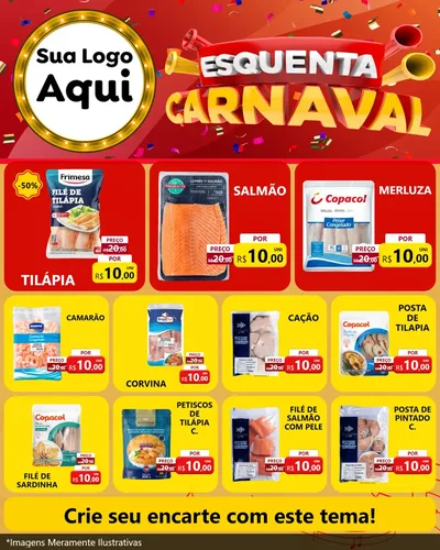 Modelo de Rede Social para Feed Instagram com o tema Esquenta Carnaval para Peixaria