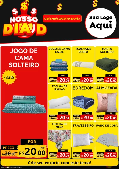 Modelo de Encarte para Encarte A4 Vertical com o tema Nosso Dia D para Cama, Mesa e Banho