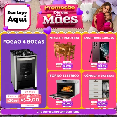 Modelo de Rede Social para Feed Facebook com o tema Promoção Dia das Mães para Móveis e Eletro