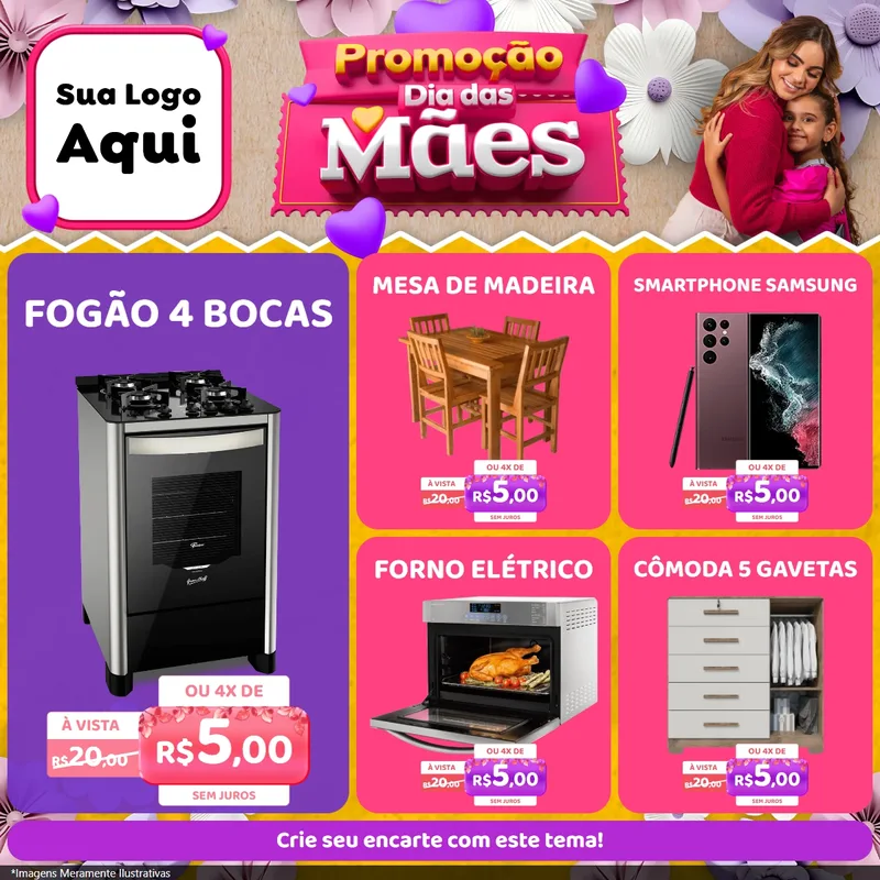Modelo de Rede Social para Feed Facebook com o tema Promoção Dia das Mães para Móveis e Eletro