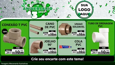Modelo de TV para TV Horizontal com o tema Promoção de Aniversário - 3 Anos para Tubos e conexões