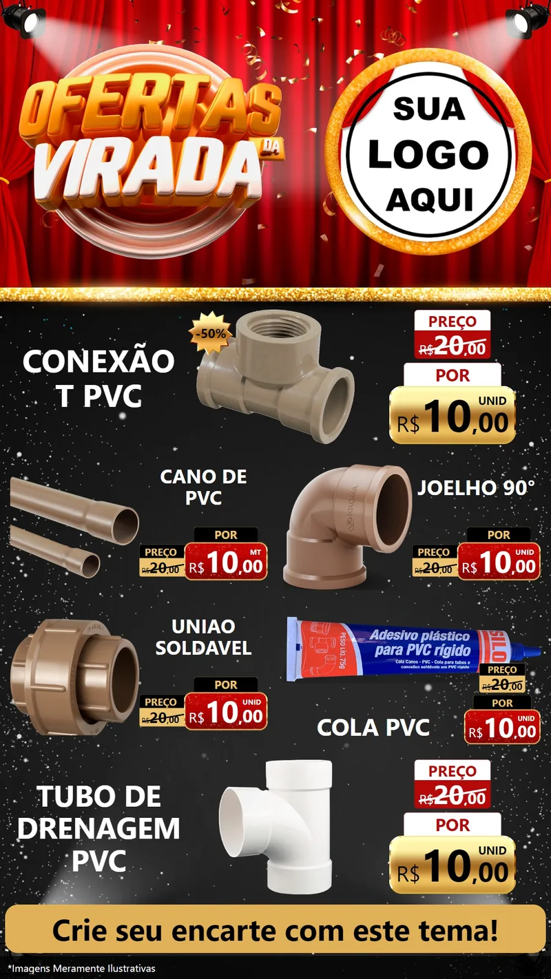 Modelo de TV para TV Vertical com o tema Ofertas da Virada para Tubos e conexões