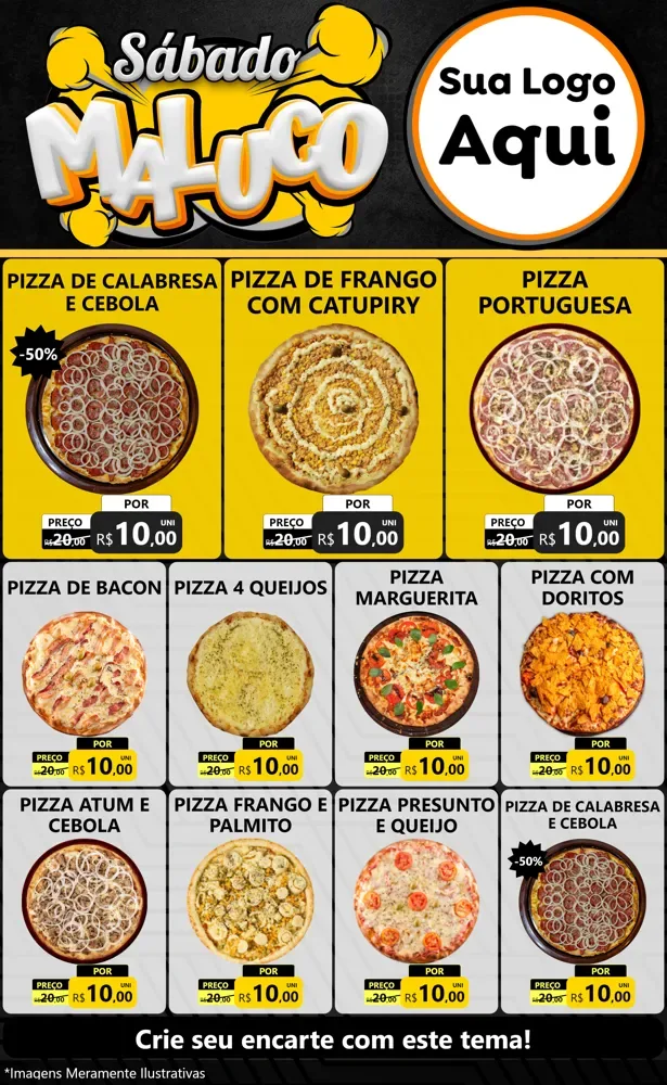 Modelo de Encarte para Encarte Grande com o tema Sábado Maluco para Pizzaria