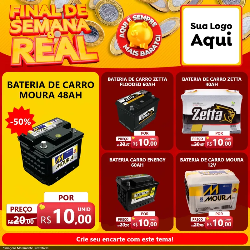 Modelo de Rede Social para Feed Facebook com o tema Final de Semana do Real para Baterias Elétricas