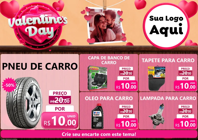 Modelo de Encarte para Encarte A4 Horizontal com o tema Valentine's Day para Auto peças