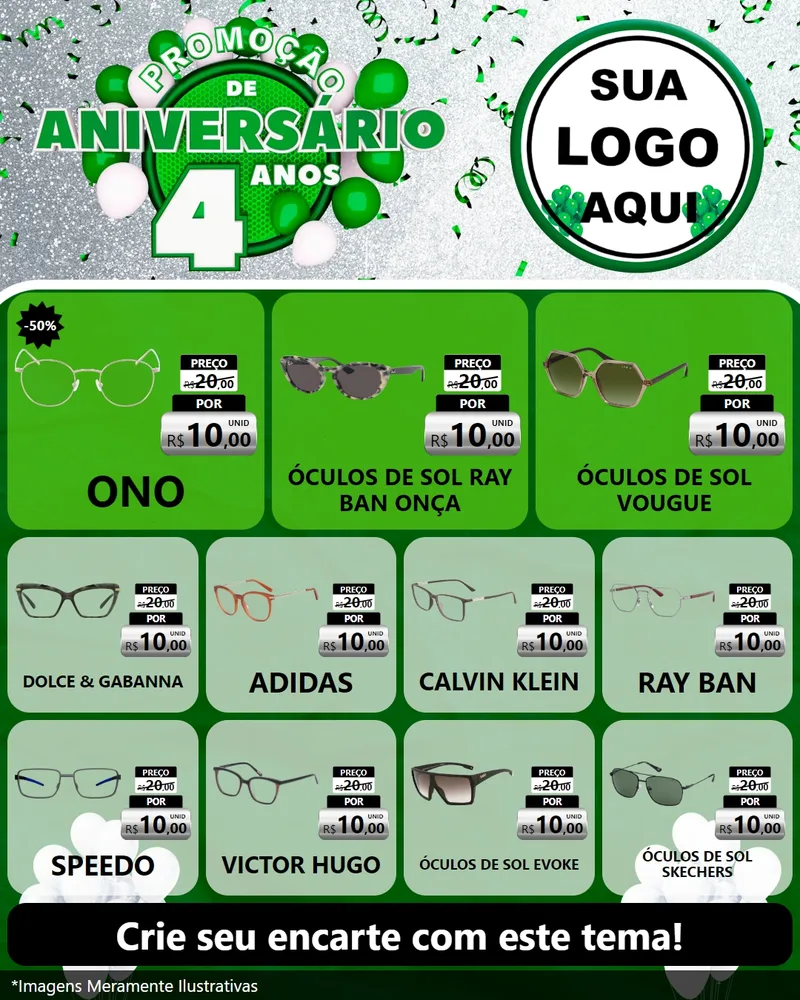 Modelo de Rede Social para Feed Instagram com o tema Promoção de Aniversário - 4 Anos para Óticas